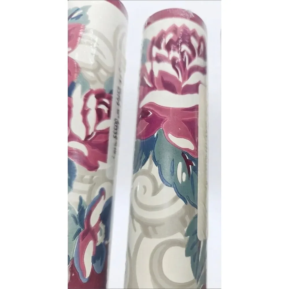 Vintage Pre Pasted Cabbage Rose Wallpaper Border Lot of 4 15 Feet Each Cottage